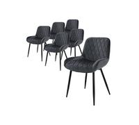 ML-Design Set de 6 Chaises de Salle à Manger, Anthracite, avec Dossier et Accoudoirs, Assise Velours, Pieds Métal Noir, Style Rétro, Fauteuil Moderne de Salon Bureau Cuisine, Kit de Montage Inclus