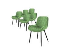 ML-Design Lot 6X Chaises de Salle à Manger Vert Sauge, Style Moderne/Retro, Dossier et Accoudoirs Rembourrée Aspect Velours, Pieds en Métal Noir, Chaise Ergonomique, Fauteuil pour Salon/Chambre