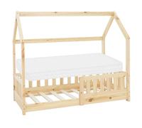 ML-Design Lit cabane enfant 70x140 cm – toit, sommier à lattes, protection anti-chute, pin naturel