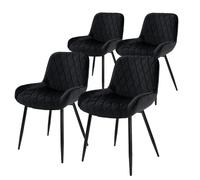 ML-Design Lot de 4 Chaises de Salle à Manger - Noir - Style Rétro - Assise Rembourrée Aspect Velours - Pieds en Métal Noir - avec Dossier et Accoudoirs - Fauteuil Moderne Salon Bureau Chambre Cuisine