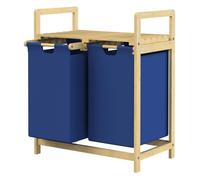 ML-Design Panier à Linge en Bambou Bleu Foncé Collecteur de Linge avec 2 Sacs 60 L Rangement Buanderie 63x33x73cm pour Salle de Bain