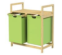 ML-Design Panier à Linge en Bambou, Collecteur de Linge avec 2 Sacs 30 L en Tissu Oxford, Amovibles et Coulissants, Coffre de Rangement avec Étagère pour Salle de Bain, Chambre et Buanderie en Vert