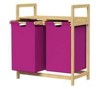 ML-Design Panier à Linge en Bambou, Collecteur de Linge avec 2 Sacs 30 L en Tissu Oxford, Amovibles et Coulissants, Coffre de Rangement avec Étagère pour Salle de Bain, Chambre et Buanderie en Magenta
