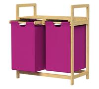 ML-Design Panier à Linge en Bambou Magenta Collecteur de Linge avec 2 Sacs 60 L Rangement Buanderie 63x33x73 cm pour Salle de Bain