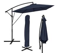 ML-Design Parasol Déporté Ø330 cm Bleu Marine en Aluminium avec Manivelle, Protection UV50+ Tissu Imperméable, Modèle Inclinable et Pivotant 360°, Meuble pour Jardin Terrasse, Housse et Support inclus