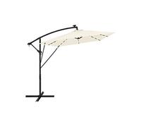 ML-Design Parasol Déporté avec LED Solaire Ø 330 cm Beige en Aluminium à Manivelle, Protection UV50+ Imperméable, Modèle Inclinable et Pivotant 360°, Meuble pour Jardin, Housse et Support inclus