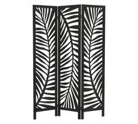 ML-Design Paravent Intérieur Décoratif 3 Panneaux, Séparateur de Pièce | Fukuoka, Cadre en Bois de Paulownia Noir, Pliable, Modulable et Léger, Cloison Ajourée Pré-assemblé, Brise-Vue, 170 x 121 cm