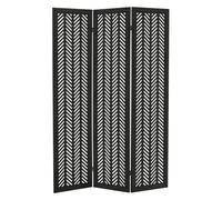 ML-Design Paravent Intérieur Décoratif 3 Panneaux, Séparateur de Pièce | Kobe, Cadre en Bois de Paulownia Noir, Pliable, Modulable et Léger, Cloison Ajourée Pré-assemblé, Brise-Vue, 170 x 121 cm