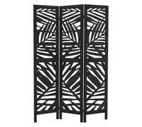 ML-Design Paravent Intérieur Décoratif 3 Panneaux, Séparateur de Pièce | Kyoto, Cadre en Bois de Paulownia Noir, Pliable, Modulable et Léger, Cloison Ajourée Autoportante, Brise-Vue, 170 x 121 cm