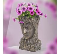 ML-Design Pot de Plantes/Fleurs Tête de Déesse, 21x16x32 cm, Bronze, Résine, Intérieur/Extérieur, Statue Massif, Femme Sculpture, Dame Visage, Vase Cache-Pot, Planteur Décoration, Urne pour Jardin