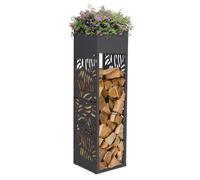 ML-Design Range-bûches Intérieur Extérieur avec Jardinière, Acier Galvanisé | Rangement Bois de Chauffage, Résistant aux Intempéries, Structure Modulaire, Motif de Feuilles, Anthracite, 30 x 30 x 111 cm