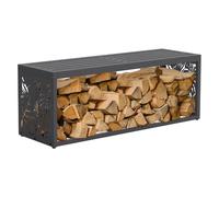 ML-Design Range-bûches pour Intérieur/Extérieur avec Banc, Acier Galvanisé | Conception 2-en-1, Rangement Bois de Chauffage, Motif Feuilles, Support d'Empilage, Résistant aux Intempéries, 120x38x43 cm