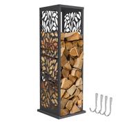 ML-Design Range-bûches Vertical en Acier Galvanisé 37,5 x 37,5 x 112 cm | Porte-bûches en Colonne, Intérieur et Extérieur, Motif de Feuilles, Support Bois de Chauffage, 4 Crochets, Anthracite Mat