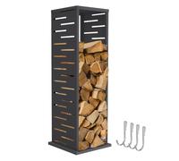 ML-Design Range-bûches Vertical en Acier Galvanisé 37,5 x 37,5 x 112 cm | Porte-bûches en Colonne, Intérieur et Extérieur, Motif en Treillis, Support Bois de Chauffage, 4 Crochets, Anthracite Mat
