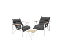 ML-Design Salon de Jardin Extérieur, 3 Pièces, Blanc-Gris, en Acier/Effet Bois, 2 Chaises Weiß-Grau