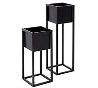 ML-Design Set 2 Supports de Plantes Différentes Hauteurs, Noir, 21x 50/21x70 cm, Pot de Fleurs Herbes Aromatiques avec Jardinière, en Métal, Robuste et Résistants aux Intempéries, Intérieur/Extérieur