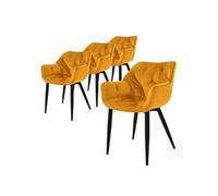 ML-Design Chaise de salle à manger set de 4 pièces jaune moutarde, Chaise de cuisine avec assise rembourrée en velours épais, pieds