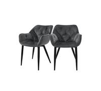 ML-Design Set de 2 Chaises de Salle à Manger, Anthracite, Assise Rembourrée en Velours, Pieds Métalliques Noir, avec Dossier et Accoudoirs Ergonomiques, Fauteuil Moderne Salon Bureau Chambre Cuisine