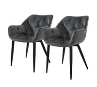 ML-Design Set de 2 Chaises de Salle à Manger, Anthracite, Assise Rembourrée en Velours, Pieds Métalliques Noir, avec Dossier et Accoudoirs Ergonomiques, Fauteuil Moderne Salon Bureau Chambre Cuisine