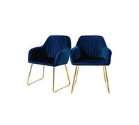 ML-Design Set de 2 Chaises de Salle à Manger, Bleu, Assise Rembourrée en Velours, Pieds