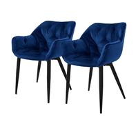 ML-Design Set de 2 Chaises de Salle à Manger, Bleu Foncé, Assise Rembourrée en Velours, Pieds Métalliques Noir, avec Dossier et Accoudoirs Ergonomiques, Fauteuil Moderne Salon Bureau Chambre Cuisine
