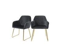 ML-Design Set de 2 Chaises de Salle à Manger, Gris, Assise Rembourrée en Velours, Pieds Dorés en Métal, avec Dossier et Accoudoirs Ergonomiques, Fauteuil Moderne de Salon Bureau Chambre Cuisine