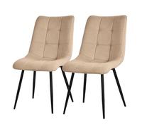 ML-Design Set de 2 Chaises de Salle à Manger Marron Clair, avec Revêtement en Tissu Polyester et Pieds Métalliques Noirs, Chaises de Cuisine avec Dossier, Chaises Rembourrées pour Salon Bureau