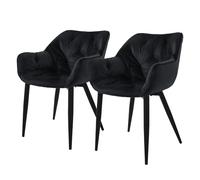 ML-Design Set de 2 Chaises de Salle à Manger, Noir, Assise Rembourrée en Velours, Pieds Métalliques Noir, avec Dossier et Accoudoirs Ergonomiques, Fauteuil Moderne de Salon Bureau Chambre Cuisine