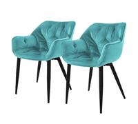 ML-Design Set de 2 Chaises de Salle à Manger, Pétrole, Assise Rembourrée en Velours, Pieds Métalliques Noir, avec Dossier et Accoudoirs Ergonomiques, Fauteuil Moderne de Salon Bureau Chambre Cuisine