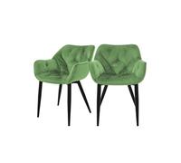 ML-Design Set de 2 Chaises de Salle à Manger, Sauge, Assise Rembourrée en Velours, Pieds Métalliques Noir, avec Dossier et Accoudoirs Ergonomiques, Fauteuil Moderne de Salon Bureau Chambre Cuisine