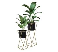 ML-Design Set de 2 Supports de Plantes, 21x21x47/25x25x71 cm, en Acier, Doré/Noir, Pots de Fleurs avec Cache-Pot, Porte-Fleur Décoratif, Tabouret de Moderne pour Salon Entrée Bureau Salle de Séjour