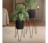 ML-Design Set de 2 Supports de Plantes, 27x27x48,5 cm/35,5x34x75 cm, Rond, en Acier Revêtu par Poudre Noir, Tabouret pour Pots de Fleurs, Métallique, Porte Décoratif Salon Entrée Blacon Terrasse