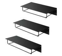 ML-Design Set de 3 Portemanteau Mural avec Étagère Barre à Crochets, Tringle à Vêtements Porte-Chapeaux, 60x30x15cm, Noir Mat, Métal, Panneau de Vestiaire Suspendu Vestes et Manteaux Entrée Couloir
