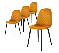 ML-Design Chaise de Salle à Manger, Lot de 4, Moutarde, Revêtement en Velours, Pieds en Métal Noir, avec Dossier Ergonomique, Design Moderne, pour Le Salon Bureau Chambre Cuisine, Kit de Montage