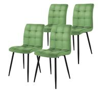 ML-Design Set de 4 Chaise de Salle à Manger, Sauge, Revêtement en Velours, Pieds Métal Noir, avec Dossier Ergonomique, Design Moderne, pour Le Salon Bureau Chambre Cuisine Table à Manger, Kit Montage