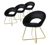 ML-Design Set de 4 Chaises de Salle à Manger, en Velours, Noir, avec Dossier en Demi-Coque Rond, Pieds en Forme de X Métalliques Dorés, Fauteuil Ergonomique de Table à Manger, Chaise Rembourrée