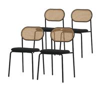 ML Design Set de 4 Chaises - Dossier Rotin, Acier Noir