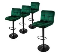 ML-Design Lot de 4 Tabourets de Bar en Velours, Vert, Chaise Rembourrée avec Dossier et Repose-Pieds, Réglable en Hauteur 63-83cm, Pivotante à 360°, Tabouret de Comptoir, Cuisine, Pub, Bar de Maison