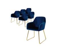 ML-Design – Set de 6 chaises de salle à manger – Velours bleu, assise rembourrée, pieds dorés