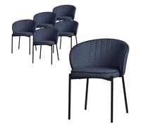 ML-Design Set de 6 Chaises de Salle à Manger, Bleu foncé, Revêtement en Tissu, Pieds en Métal Robustes, Fauteuils Rembourrés avec Dossier Ergonomique pour Cuisine ou Salon, Design Moderne Confortable