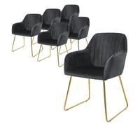 ML-Design Set de 6 Chaises de Salle à Manger, Gris, Assise Rembourrée en Velours, Pieds Dorés en Métal, avec Dossier et Accoudoirs Ergonomiques, Fauteuil Moderne de Salon Bureau Chambre Cuisine