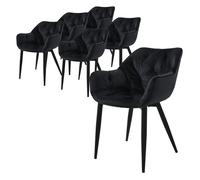 ML-Design Set de 6 Chaises de Salle à Manger Noir Assise Rembourrée en Velours Pieds Métalliques Noir avec Dossier et Accoudoirs