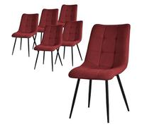 ML-Design Set de 6 Chaises de Salle à Manger Rouge, avec Revêtement en Tissu Polyester et Pieds Métalliques Noirs, Chaises de Cuisine avec Dossier, Chaises Rembourrées pour Salon Bureau, Kit Montage