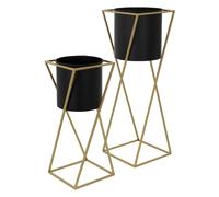 ML-Design Support de Plantes Noir/Or Acier (2 pièces)