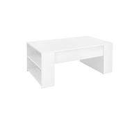 ML-Design Table Basse de Salon Blanc 110x60x42 cm, MDF, Table Spacieuse, 2 Compartiments sur les Côtés, Moderne