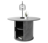 ML-Design Table Basse Ronde 80 x 80 x 50 cm, Aspect Béton Gris avec Porte Coulissante et Grande Espace de Rangement, Meuble d'Appoint Contemporain pour Canapé de Salon Lounge, Plateau pour Boissons