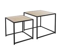 ML-Design Table d'Appoint, Set 2X Tables 40x40x40/50x50x45 cm, Carré, Noir/Imitation Chêne, Châssis Métallique, Empilable, Décorative, Set de Tables Basses 2 Tailles, Tables Gigognes de Salon/Canapé
