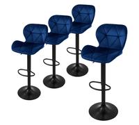 ML-Design Lot de 4 Tabourets de Bar en Velours, Bleu, Chaise Rembourrée avec Dossier et Repose-Pieds, Réglable en Hauteur 59-79 cm, Pivotante à 360°, Tabouret de Comptoir, Cuisine, Pub, Bar de Maison