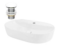 ML DESIGN modern living Lavabo en Céramique Blanc 60x40x12 Ovale Garniture de Vidage 1 1/4" Vasque à Poser Moderne Élégant pour Salle de Bain/WC d'Invités