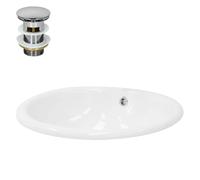 ML-Design Lavabo en Céramique Blanc 49x19,5x40,5 cm avec Garniture de Vidage 1 1/4" Universel et Trop-Plein, Design Ovale, Vasque à Encastrer Moderne, Évier Lave-Mains Salle de Bains et Toilettes